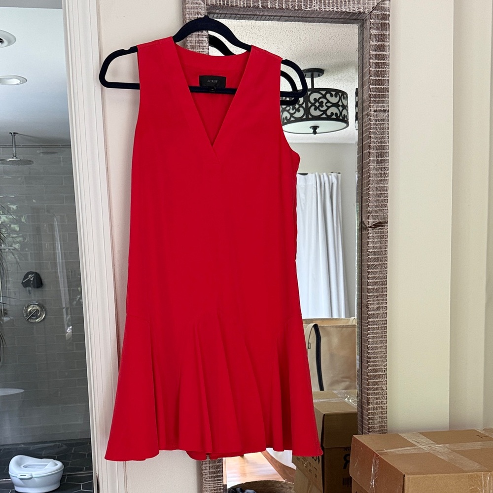 J.Crew Red Sleeveless V‑Neck Mini shift Dress EUC